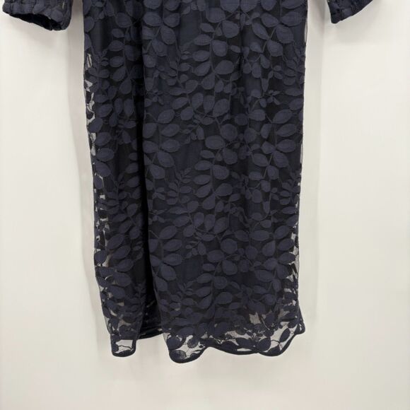 Garnet Hill Boheme Easy Lace Dress in Navy, Size 12, 3/4 Bishop Sleeve, Tie Neck - Picture 4 of 8